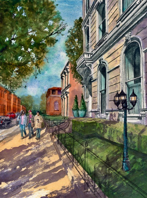 Stroll on Dayton Street, a watercolor painting by James Warner